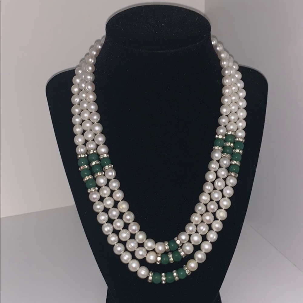 3 strand Pearl & Jade necklace